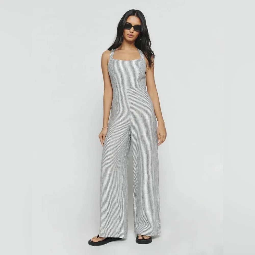 Reformation Autumn Linen Jumpsuit size 6 Vineyard